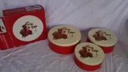 Vintage Christmas Santa Claus round cake in tin box set of 3 Brand New