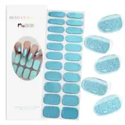 22 PCS Semi Cured Gel Nail Strips (Metallic Laser Blue) - Need UV Light |
