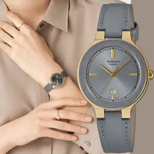 ∣聊聊可議∣CASIO 卡西歐 SHEEN 輕奢金屬光皮帶女錶 SHE-4559GL-8A