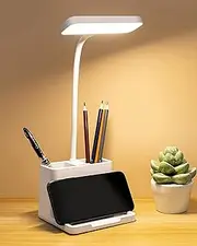 Youker Desk Lamp 3 Colors LED Table Light with Pen Holder Stepless Dimming Study Lamp with Flexible Gooseneck Eye-Caring Bedside USB Rechargeable Desk Lamp for Home Office