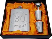 Palm City Products 30th Birthday Flask Gift Set - 7 oz Flask Engraved with Happy 30 Birthday