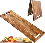 YUANQIAN Acacia Large Charcuterie Board, Wood Charcuterie Boards with Handles Foldable Travel 33 x 12 Inch Cheese Board Charcuterie Serving Board with Food Meat Party Appetizers