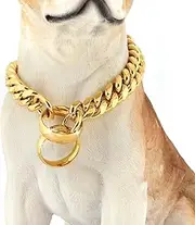 Dog Chain Collar Gold Cuban Link Choke Chain Metal Stainless Steel for Medium Large Bully Collar Slip Ring(14MM, 18")
