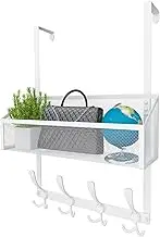 Kaiferty Over The Door Hooks Organizer, Door Hanger Towel Rack Mesh Basket with 12 Hooks,Over The Door Storage Coat Hooks Behind Door Organizer for Bathroom,Bedroom,Kitchen,Office(White)