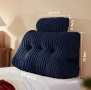 Blue Soft Headboard Pillow w/Neck Roll Soft Supportive w/Removabable Cover- Twin