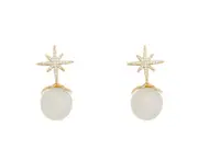 E14 8-point Star Opal Earrings Ear Hooks Korean Alloy Ear Jewelry for Girls Women Decorative Party Wedding