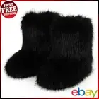 Women Faux Fur Boots Fuzzy Fluffy Winter Boots Outdoor Flat Shoes (Black 44)