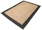 Jute Rug Rectangle Handmade Area Floor Carpet/Mat- Beige+Black