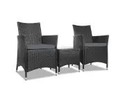Gardeon 3 Piece Wicker Outdoor Furniture Set - Black