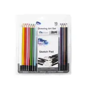 Drawing Set With Sketch Pad 15pc Pencil Eraser Sharpener Scketching Kit