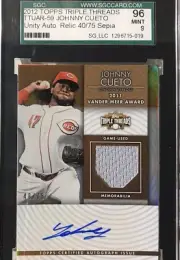 2012 Topps Triple Threads JOHNNY CUETO UNITY AUTO. RELIC 40/75 SEPIA.