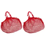 2PK Reusable Cotton String Shopping Bag/Storage Long Handle Handbag Red Sachi