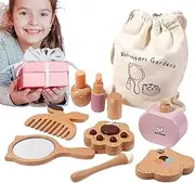 Wooden Makeup - Travel Playset for Fine Motor Skills - Pretend Play Beauty Makeup Kit with Styling Tools and Cosmetics for Toddler 4-6 Years Old Girls