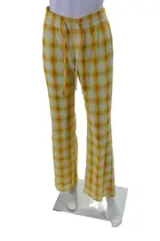 Rebecca Taylor Womens Yellow Plaid Mesh Drawstring Bootcut Pants Size S