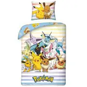 Pokemon Single Duvet Cover Set 2-in-1 Design Bedding Pikachu Eevee 100% Cotton