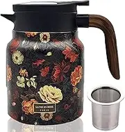 Vintage Floral Pattern Tea Thermos Tumbler, Vintage Tea Pot with Built-in Infuser, 35 Oz 316 SS Insulated Teapot with Infuser, Insulated Teapot Detachable(C)