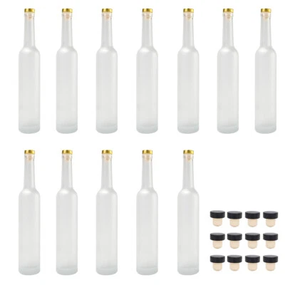 12X 500ml Frosted Tall Boy Whiskey Bottles- Gold Cork & Extra Black Cork