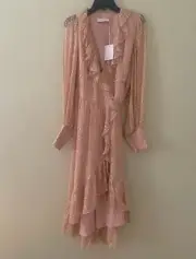 NWT Zimmermann Dancer Asymmetric Ruffle Silk Midi Wrap Dress Size 4/ 12 US