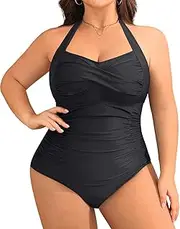 Yonique Plus Size Bathing Suit for Women One Piece Swimsuit Tummy Control Halter Tops for Women Swimwear