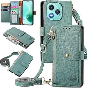 MOJIA Wallet Case for Honor 400 Lite, Soft Premium Leather Flip Mobile Phone Case, Anti-Fall Protective Case with Shoulder Strap, Green