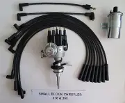 CHRYSLER 318-360 BLACK SMALL Cap HEI Distributor +CHROME COIL +Spark Plug Wires