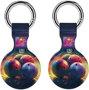 2PCS for Bowling Balls Air Tag Holder Case Waterproof & Shockproof Anti-Scratch Protective Air Tag Cover with Keychain Ring Silicone Tags Holders for Luggage, Backpack, Keys, Pet