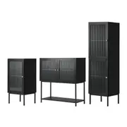 Oikiture Bathroom Cabinet Storage Toilet Cupboard Tempered Glass Door Black