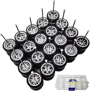 1/64 Wheels and Tires Set, 10-Pack 1 64 Scale Wheels with 10 for 1/64 Diecast Cars Upgraded and Modified Rubber Tires(Diameter 0.43in/11mm) (Silver)