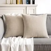 Pack of 2 Beige Decorative Pillow Covers 18x18 Inch Soft Chenille Couch Throw...