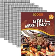 LOOCH BBQ Mesh Grill Mat Set of 5 - Heavy Duty Nonstick Mesh Grilling Mats & Barbecue Accessories - Reusable and Easy to Clean - Works on Gas, Charcoal, Electric Grill and More - 15.75 x 13 Inch