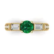 2.38 ct Round 3 stone Emerald Stone Promise Engagement Ring 14k Yellow Real Gold