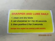 SHARPENING & LUBE LABLE