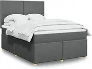 Bedroom Furniture Box Spring Bed with Mattress Dark Grey Queen Fabric