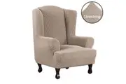 Super Stretch Wing Chair Covers Wingback Chair Slipcovers Chair Slip Covers Luxury Form Fitted Thick Soft Fabric Machine Washable, Sand