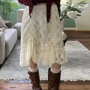 Low Waist Lace See-Through Drawstring Midi Skirt Nude - M