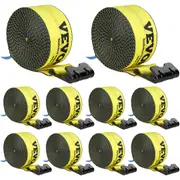 Winch Straps, 10.2 cm x 9.1 m, 2.7T Load Capacity, 8.2T Break Strength, Truck Straps with Flat Hook, Flatbed Tie Downs Cargo Control for Trailers, Farms, Rescues, Tree Saver, Yellow (10