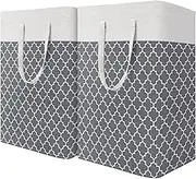 Laundry Baskets 2-Pack, Laundry Hamper with Long Handles, Collapsible Waterproof Clothes Hamper, Durable Tall Laundry Bin, Clothes Hamper for Bedroom, Bathroom, Dorm, Toys, 75L, Grey
