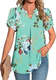 [TAOHUADAO] Women's Tops Summer Blouses for Gift V Neck Petal Short Sleeve T-Shirts Dressy Casual Chiffon Tunic for Leggings