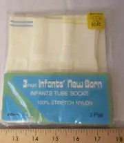 Vtg. NOS 3 pair Infants New Born Tube Socks -Nylon -KMART