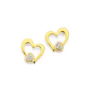 9ct Gold Diamond Double Open Heart Stud Earrings