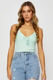 Green Singlet Top - Size M, Women's Singlet Crop