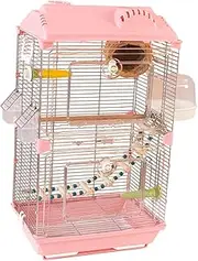 Bird Cage Double Layer Breathable, Home Decor, Large Parrot Cage with Stand Accessories, for Parrots Parakeets Finches Budgie, Pink
