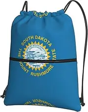 EdWal South Dakota Flag Print Drawstring Backpack Gym Bags Sports Bags With Zipper Pocket For Travel Swimming Beach, Black, One Size
