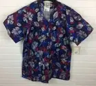 Cottonality Small Womens Button Scrub Top Leaf Print Style # 82320