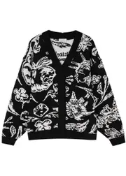 Off-white Tattoo Intarsia Cotton-blend Cardigan - Black And White - 42 (UK10 / S) 42 (UK10 / S)