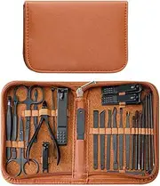 Manicure Set Professional Nail Clippers Pedicure Kit, 26pcs Stainless Steel Nail Care Tools for Thick Nails, Portable Grooming Care Kits with Travel Leather Case for Home Workplace Travel Gift Giving Salon (Brown)