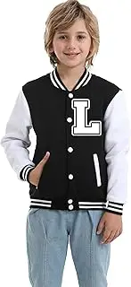 [Icibgds] Kids Baseball Jacket Letter Print Boys Girls Varsity Coat Casual Lightweight School Uniform With Button