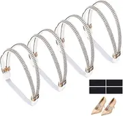 [uxcell] 4 Pairs High Heels Shoe Straps, Rhinestone Elastic Shoe Straps Heels Detachable Ankle Straps Replacement Shoelace Crystal for Women Loose Slippers Sandals, White+Silver