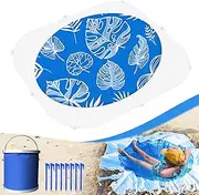 Baby Beach Pool, 2-in-1 Waterproof Beach Blanket & Kiddie Pool, 6.5 x 6.5 Feet Portable & Foldable Baby Pool for Beach w/Collapsible Water Bucket, Stakes, Easy to Set Up & Clean (Blue)