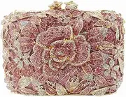 [DJBM] Vintage Women Floral Rhinestone Crystal Purse Rose Evening Clutch Diamond Evening Bags for Party Wedding Cocktail Prom
